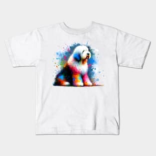 Colorful Abstract Old English Sheepdog Splashed Art Kids T-Shirt